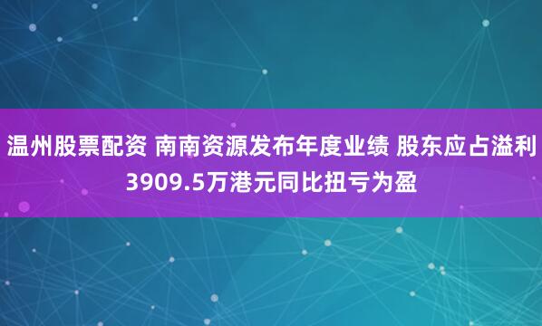 温州股票配资 南南资源发布年度业绩 股东应占溢利3909.5万港元同比扭亏为盈